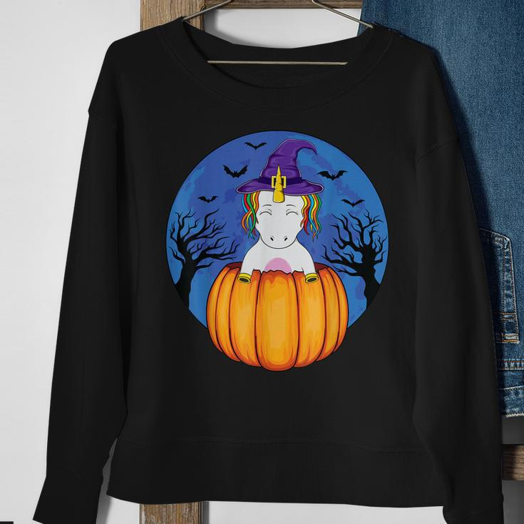Cute Unicorn Wearing Witch Hat Halloween Pumpkin Girls Kids Sweatshirt Gifts for Old Women