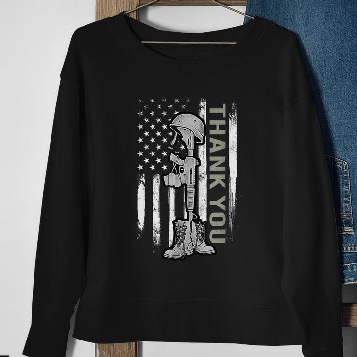 Distressed Memorial Day Gift Us Flag Military Boots Dog Tags Gift Sweatshirt Gifts for Old Women