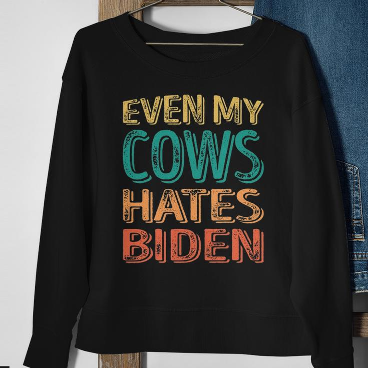 Even My Cows Hates Biden Funny Anti Biden Cow Farmers Sweatshirt Gifts for Old Women