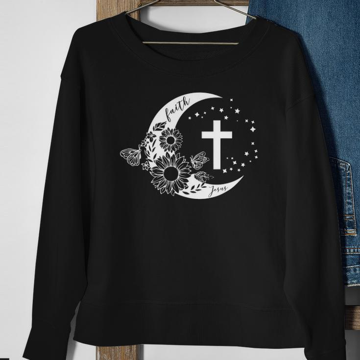 Faith Cross Crescent Moon With Sunflower Christian Religious Sweatshirt Gifts for Old Women