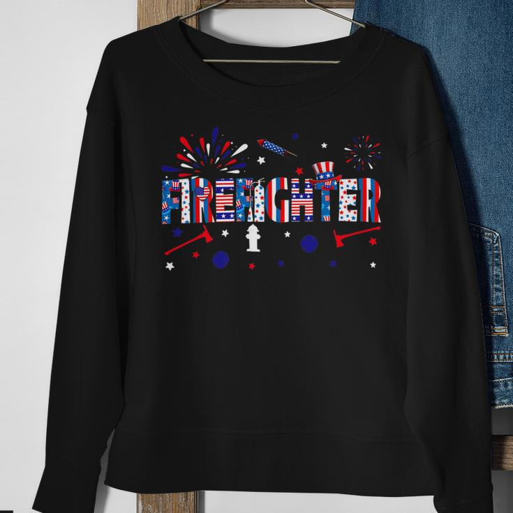 Firefighter Retro American Flag Firefighter Jobs 4Th Of July Fathers Day Sweatshirt Gifts for Old Women