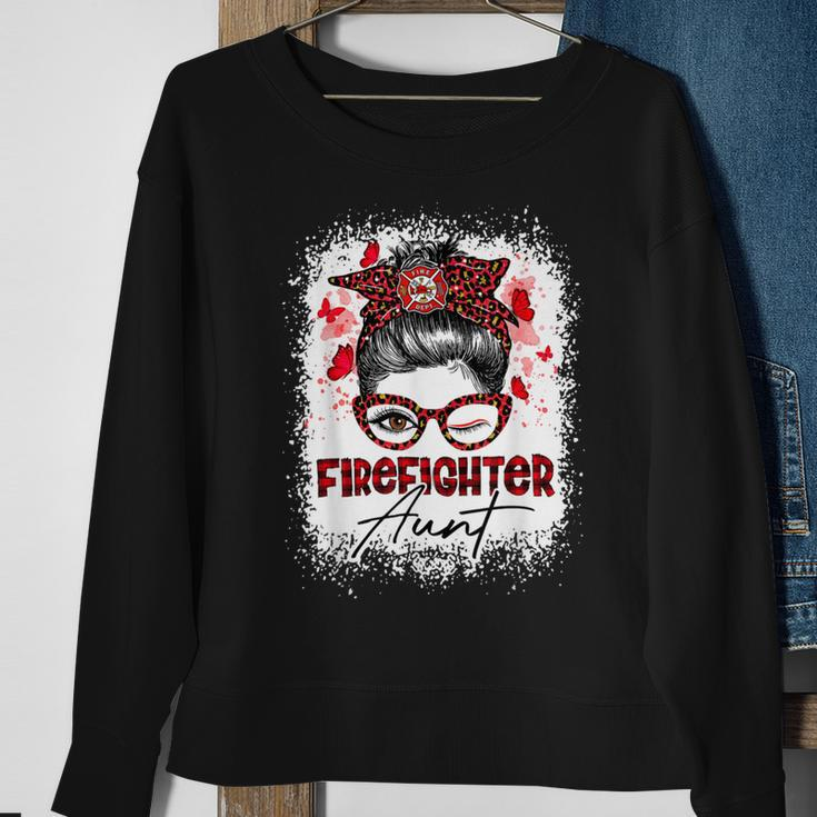 Firefighter The Red Proud Firefighter Fireman Aunt Messy Bun Hair Sweatshirt Gifts for Old Women