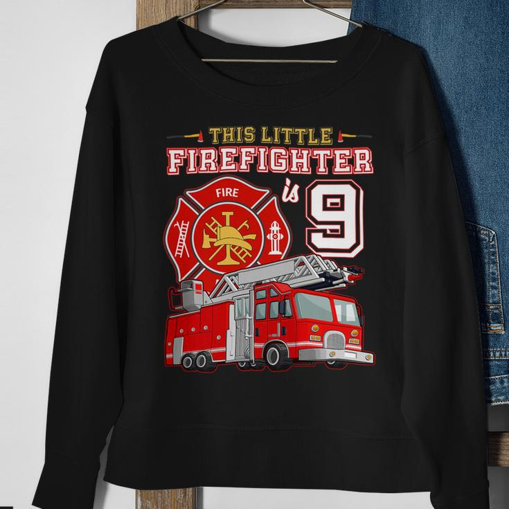Firefighter This Little Firefighter Is 9 Years Old 9Th Birthday Kid Boy Sweatshirt Gifts for Old Women