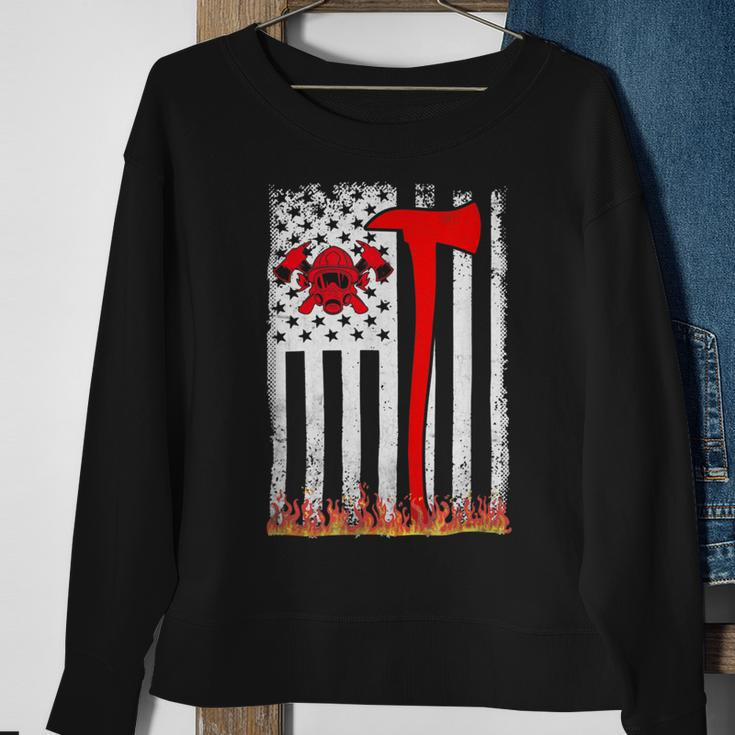 Firefighter Wildland Firefighter Axe American Flag Thin Red Line Fire Sweatshirt Gifts for Old Women