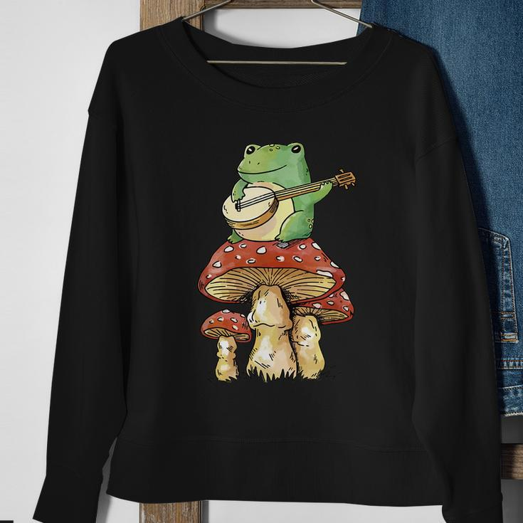 Frog Playing Banjo On Mushroom Cute Cottagecore Aesthetic Sweatshirt Gifts for Old Women