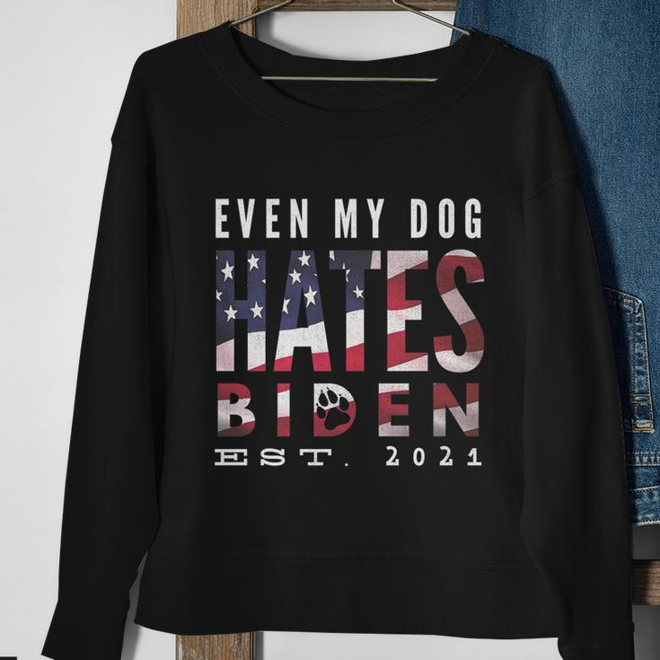 Funny Anti Biden Even My Dog Hates Biden Biden Sucks Anti Biden Usa Flag Sweatshirt Gifts for Old Women