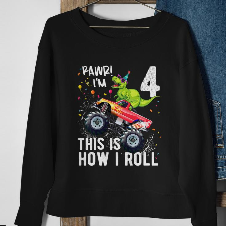 Funny KidsRex Dinosaur Monster Truck Gift 4Th Birthday Boys And Girls Gift Sweatshirt Gifts for Old Women