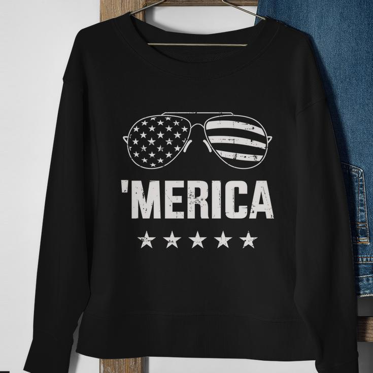 Funny Merica With Sunglasses And Flag For 4Th Of July Sweatshirt Gifts for Old Women