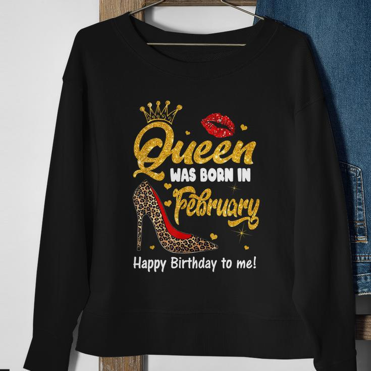 Funny Queen Was Born In February Happy Birthday To Me Leopard Shoe Gift Sweatshirt Gifts for Old Women