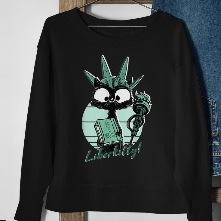 Funny Statue Of Liberty Cat | Liberkitty 4Th July Black Cat Sweatshirt Gifts for Old Women