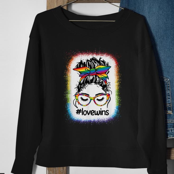 Gay Pride Messy Bun Rainbow Love Wins Lgbt Lgbtq Lesbian Sweatshirt Gifts for Old Women