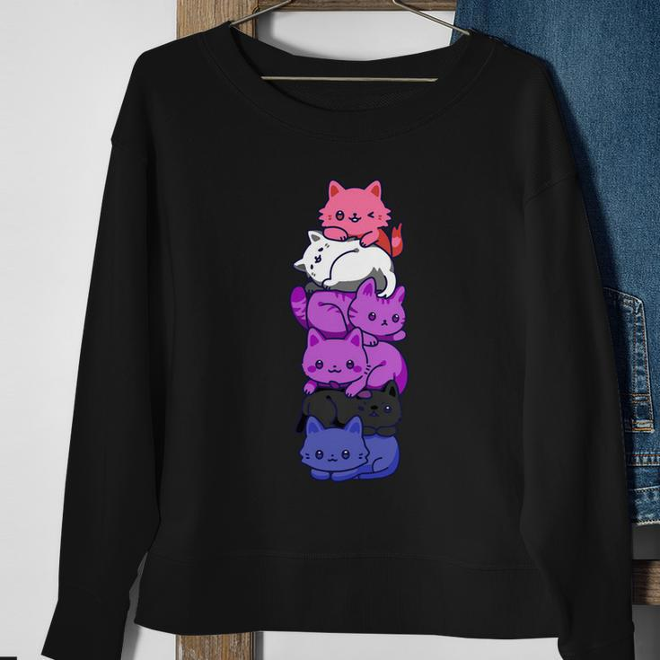 Genderfluid Pride Cat Lgbt Gender Fluid Flag Cute Cats Pile Gift Sweatshirt Gifts for Old Women