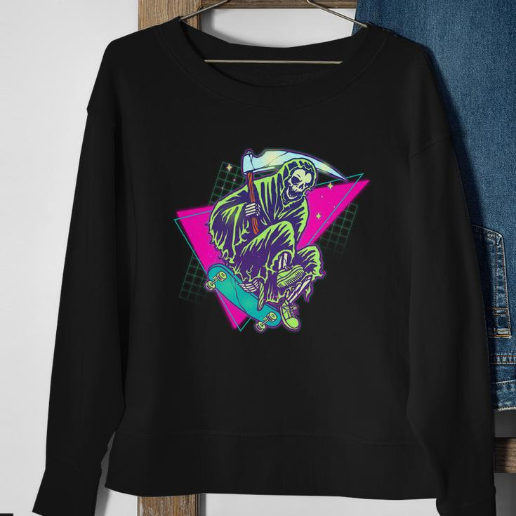 Halloween Retro 80S Skateboarding Grim Reaper Sweatshirt Gifts for Old Women