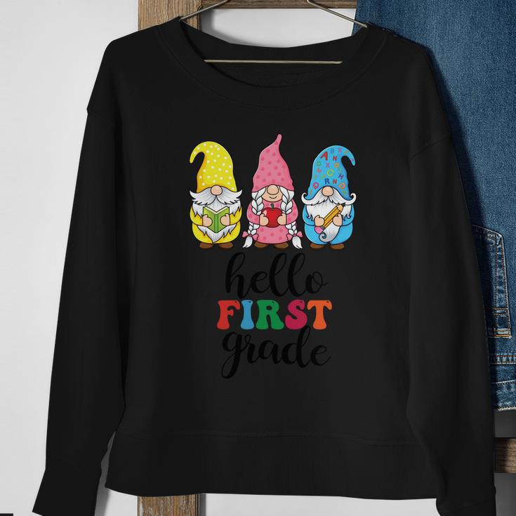 Hello First Grade School Gnome Teacher Students Graphic Plus Size Premium Shirt Sweatshirt Gifts for Old Women