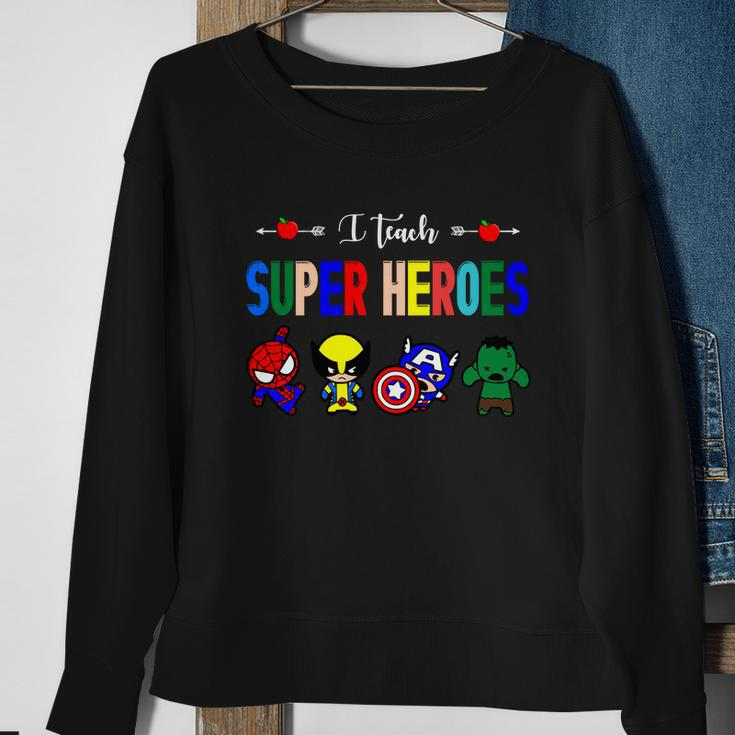 I Teacher Super Heroes Cute Superhero Characters Sweatshirt Gifts for Old Women
