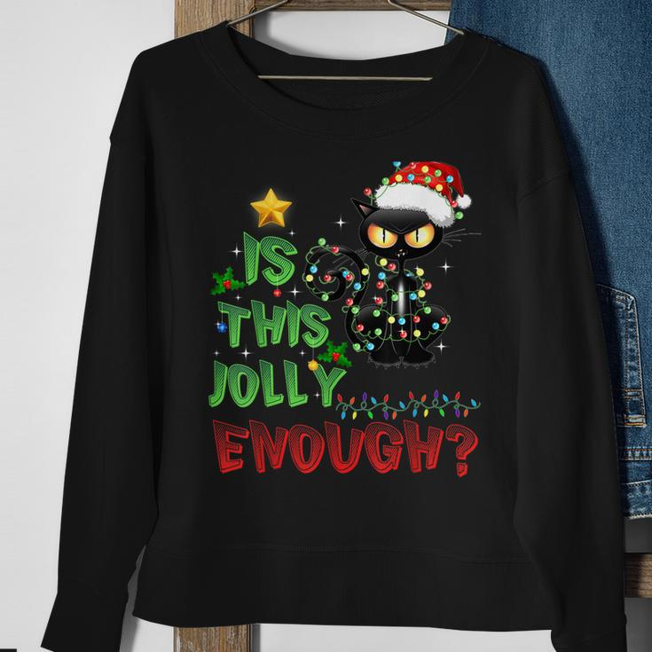 Is This Jolly Enough Black Cat Merry Christmas Cat Halloween Sweatshirt Gifts for Old Women