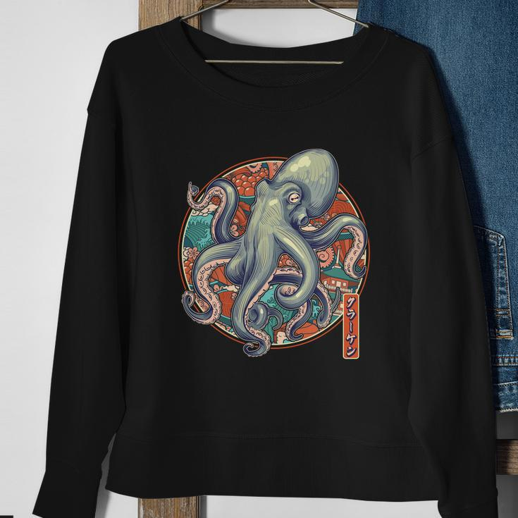 Japanese Kracken Octopus Monster Sweatshirt Gifts for Old Women