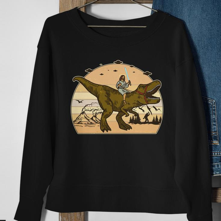 Jesus Riding T-Rex Dinosaur Funny Vintage Sweatshirt Gifts for Old Women