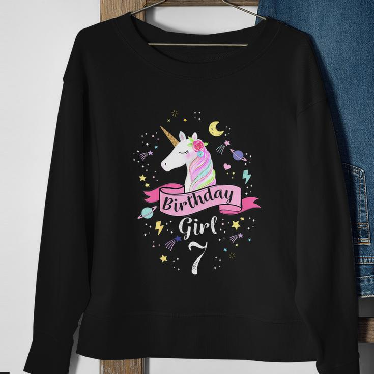 Kids 7 Year Old Girl Birthday Unicorn Shirt 7Th Birthday Sweatshirt Gifts for Old Women
