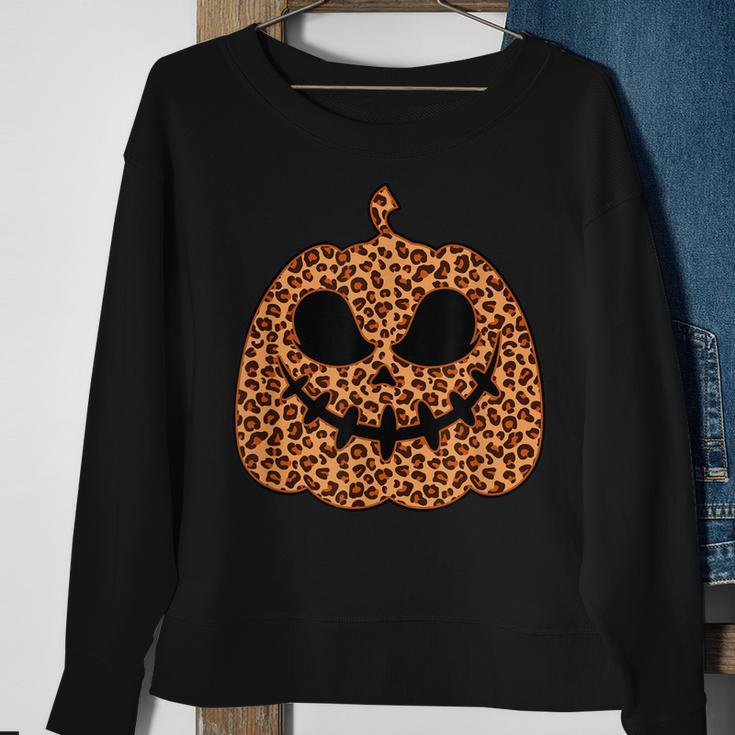 Leopard Jack O Lantern Pumpkin Halloween Print Lazy Costume Sweatshirt Gifts for Old Women