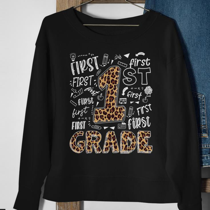 Leopard Print 1St Grade Teacher Kids Back To School Sweatshirt Gifts for Old Women