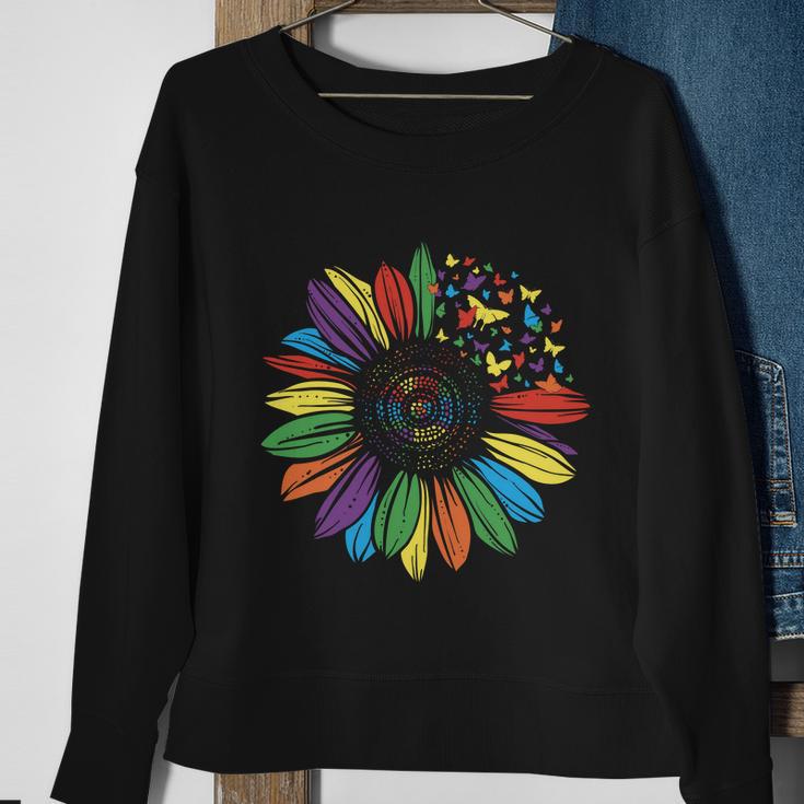 Lgbt Rainbow Color Sunflower Butterfly Pride Month Sweatshirt Gifts for Old Women