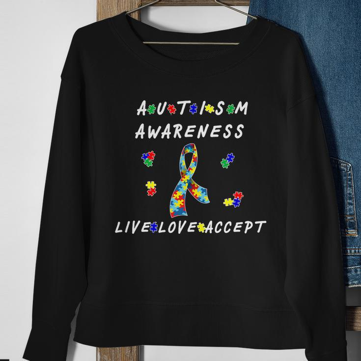 Live Love Accept Autism Puzzle Piece Ribbon Sweatshirt Gifts for Old Women