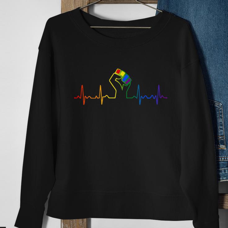 Lovely Lgbt Gay Pride Power Fist Heartbeat Lgbtq Lesbian Gay Meaningful Gift Sweatshirt Gifts for Old Women