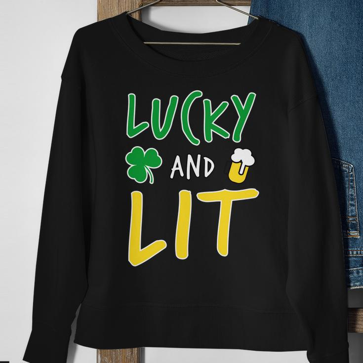 Lucky And Lit St Patricks Day Graphic Design Printed Casual Daily Basic Sweatshirt Gifts for Old Women