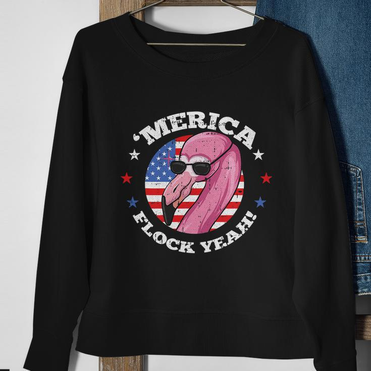 Merica 4Th Of July Flamingo Flock Patriotic American Flag Sweatshirt Gifts for Old Women