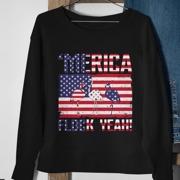 Merica Flamingo Usa Flag 4Th Of July Flock Yeah Graphic Plus Size Shirt Sweatshirt Gifts for Old Women