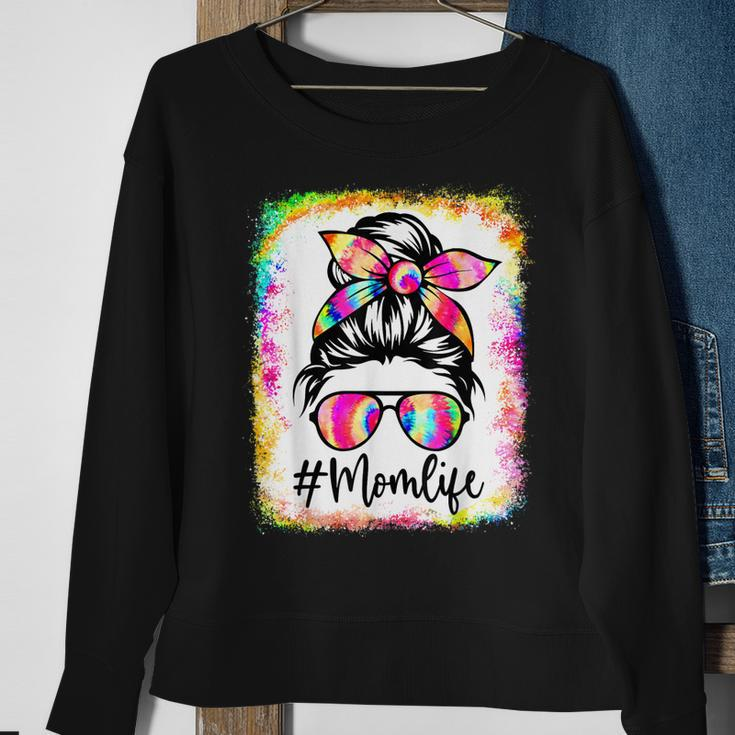 Mom Life Messy Bun Tie Dye Glasses Mama Mothers Day Bleached Sweatshirt Gifts for Old Women