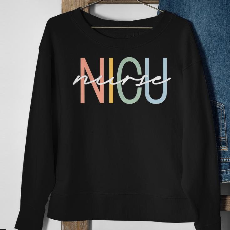 Nicu Nurse Icu Neonatal Boho Rainbow Team Tiny Humans Retro V2 Sweatshirt Gifts for Old Women