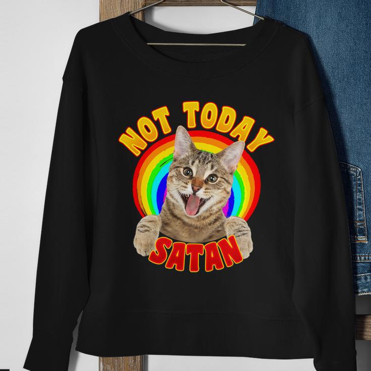 Not Today Satan Funny Cat Rainbow Sweatshirt Gifts for Old Women