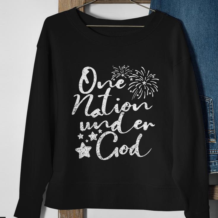 One Nation Under God Fire Work 4Th Of July Sweatshirt Gifts for Old Women