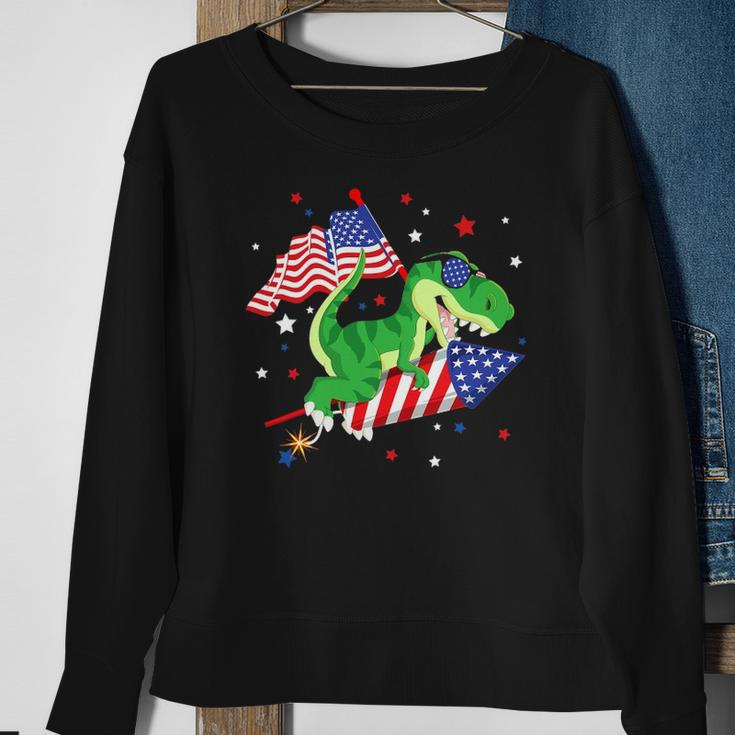 Patriotic Dinosaur Fireworks &8211 Usa American Flag 4Th Of July Sweatshirt Gifts for Old Women