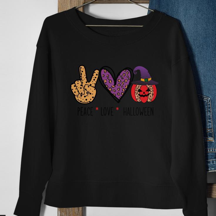 Peace Love Halloween Funny Halloween Quote Sweatshirt Gifts for Old Women