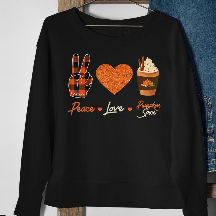 Peace Love Pumpkin Spice Fall Autumn Plaid Drinks Halloween Sweatshirt Gifts for Old Women