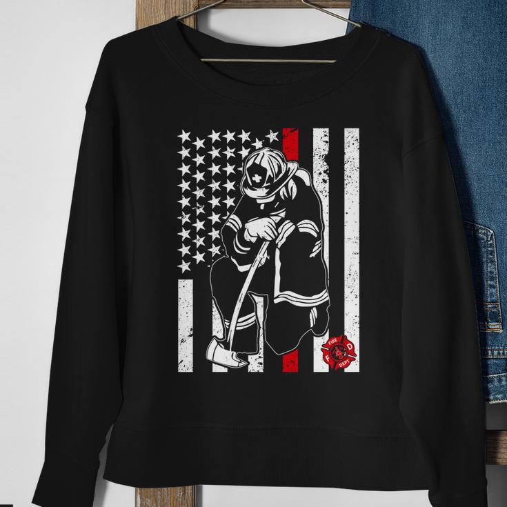 Praying Firefighter Thin Red Line Tshirt Sweatshirt Gifts for Old Women