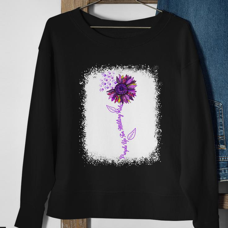Purple Up Military Child Sunflower Leopard Bleached Sweatshirt Gifts for Old Women