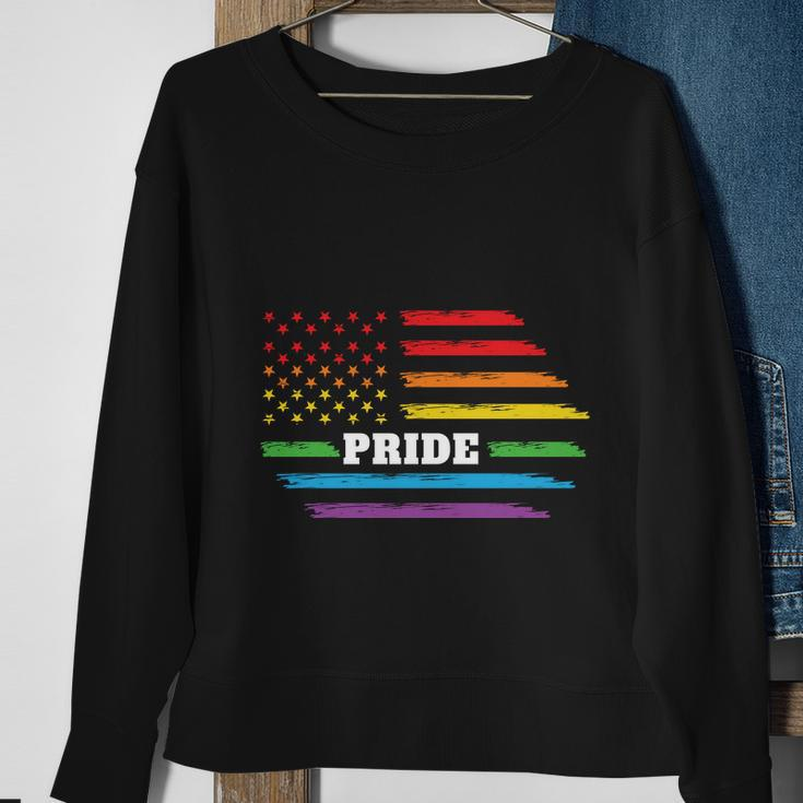 Rainbow Distressed American Flag Pride Month Lbgt Sweatshirt Gifts for Old Women