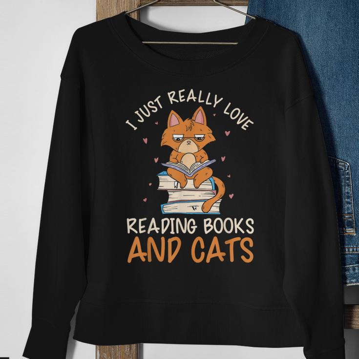 Reading Books And Cats Cat Book Lovers Reading Book Sweatshirt Gifts for Old Women