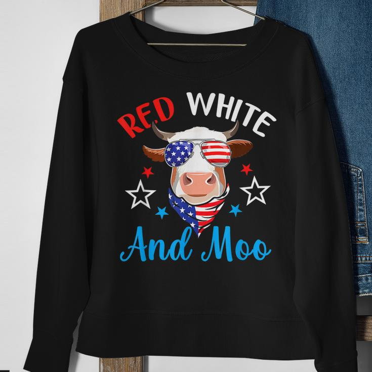 Red White And Moo 4Th Of July Cow Usa Flag Farmer Patriotic V2 Sweatshirt Gifts for Old Women