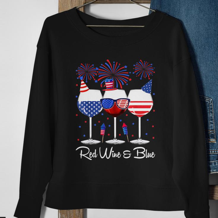 Red Wine & Blue 4Th Of July Wine Red White Blue Wine Glasses V4 Sweatshirt Gifts for Old Women