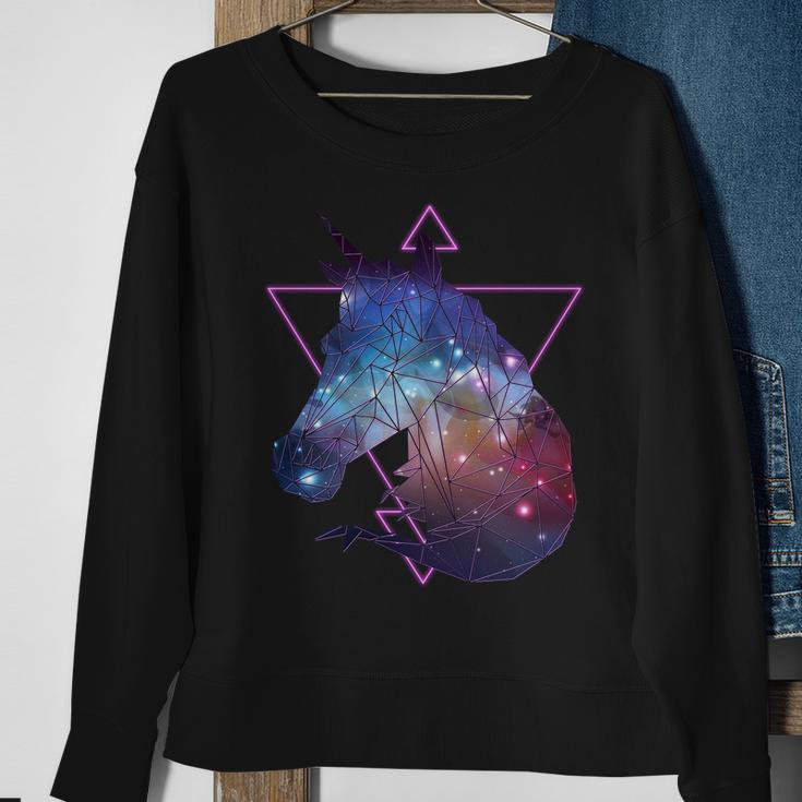 Retro Eighties Polygon Galaxy Unicorn Sweatshirt Gifts for Old Women