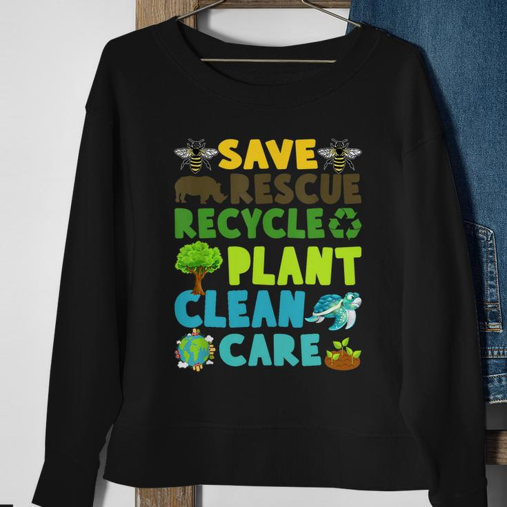 Save Bees Rescue Animals Recycle Plastic Earth Day Planet Funny Gift Sweatshirt Gifts for Old Women