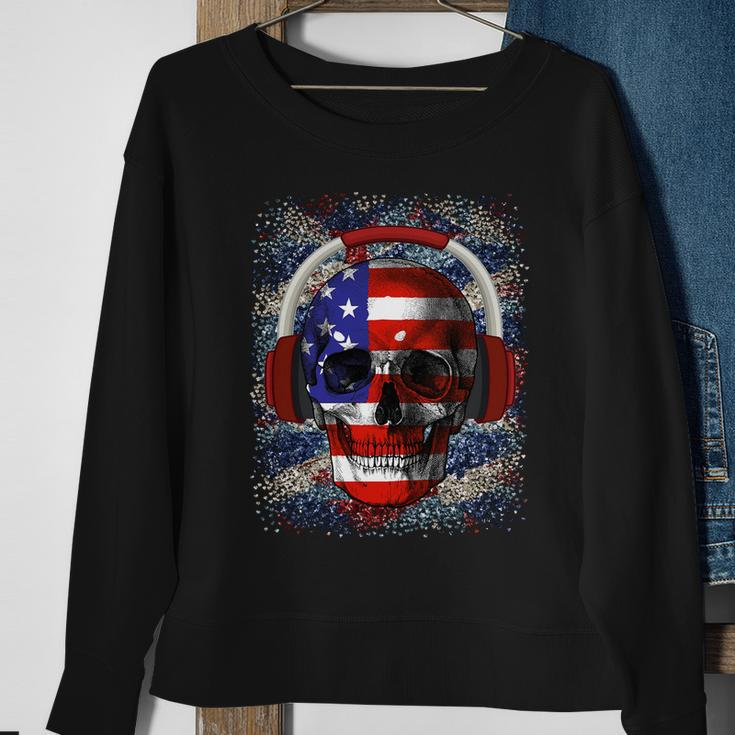 Skull Headphone Usa Flag 4Th Of July Sweatshirt Gifts for Old Women