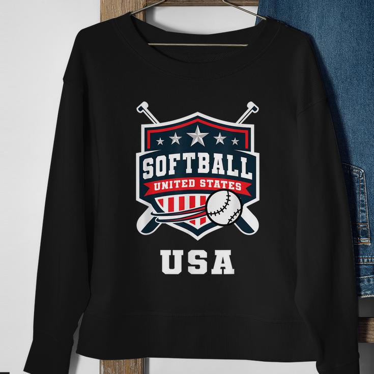 Softball Usa Support The Team Usa Flag Sweatshirt Gifts for Old Women