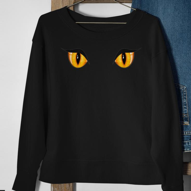 Spooky Creepy Ghost Black Cat Orange Eyes Halloween Sweatshirt Gifts for Old Women