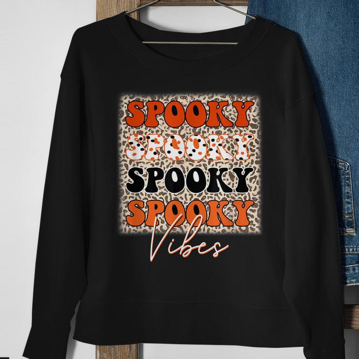 Spooky Vibes Halloween Spooky Leopard Pattern Autumn  Sweatshirt Gifts for Old Women